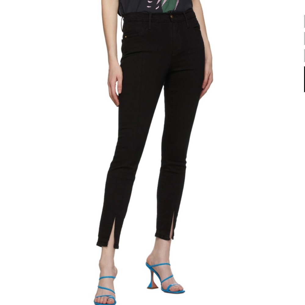 FRAME high rise skinny jeans split hem